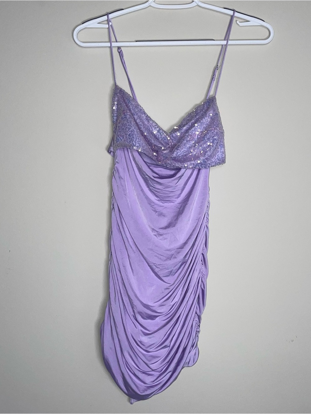 Lucy In The Sky S Purple Sequin Bodice Tie Back Ruched Party Homecoming Dress